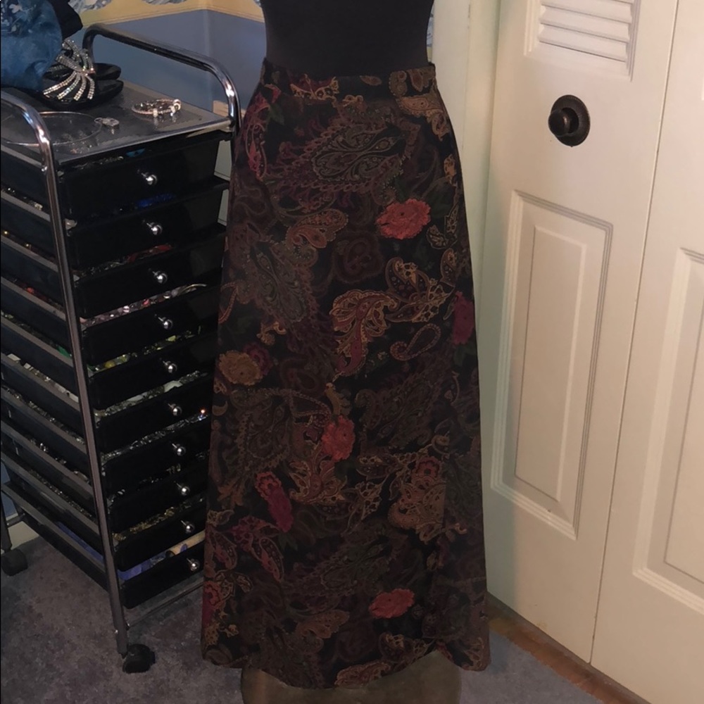 Notations 1x faux suede maxi skirt floral paisley